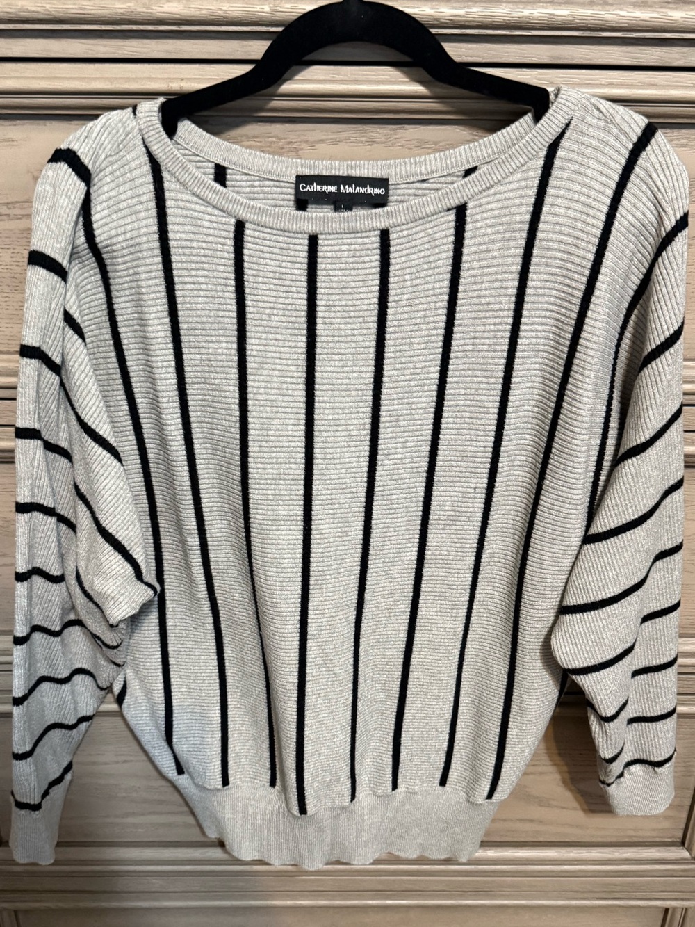 Catherine Malandrino Gray top with Black Vertical Stripes